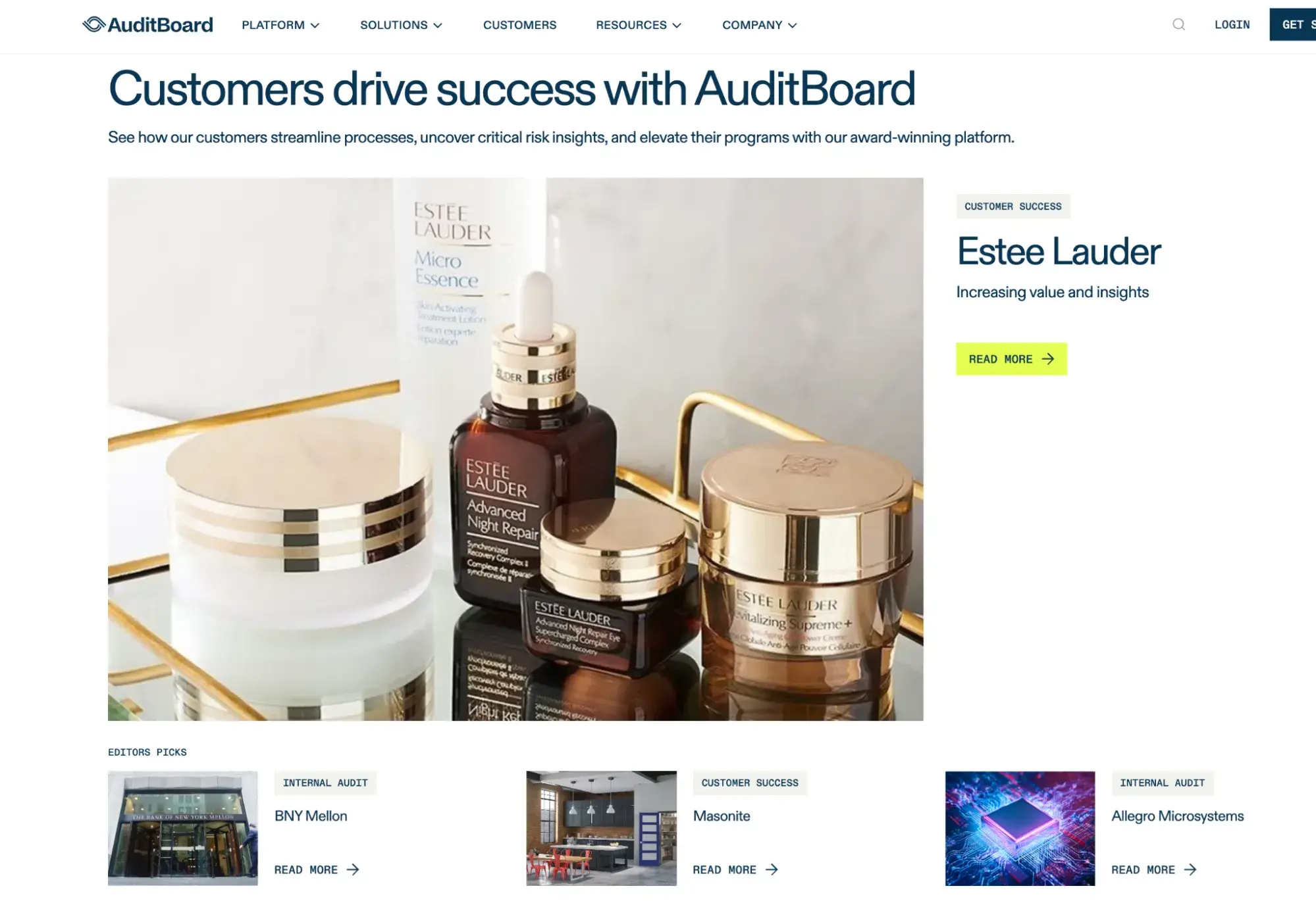 auditboard’s customer testmonials, testimonial page examples